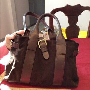 Lands’ End Suede and leather brown satchel purse